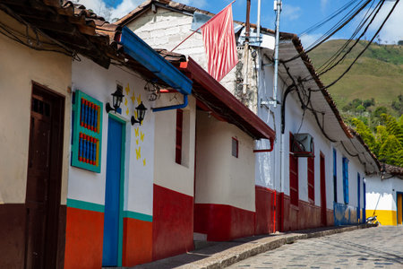 Beautiful streets of the colonial town of Concepcion in Antioquia, Colombia.の写真素材