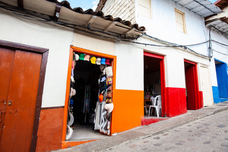 Beautiful streets of the colonial town of Concepcion in Antioquia, Colombia.の写真素材