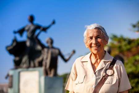 Senior woman traveling at the Ronda del Sinu linear park of Monteria in the department of Cordoba, Colombia.の写真素材