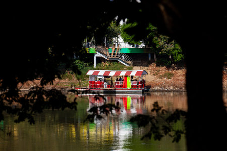Non motorized ferry, called planchon, used by residents to cross the SinÃº River from one bank to...