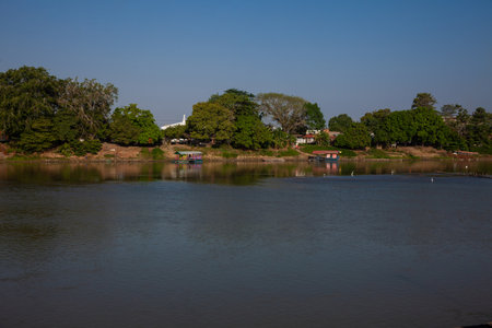 River in South America. View of the Sinu River from the Ronda del Sinu walking path on the city of Monteria.の写真素材