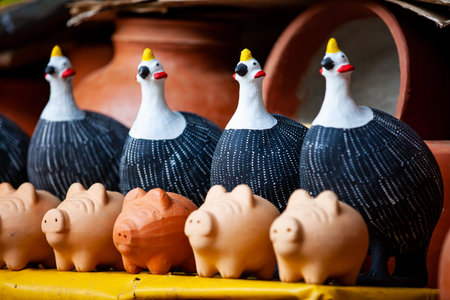 Street sell of traditional pottery at the Ronda del Sinu walking path along the river bank in the city of MonterÃ­a, Colombia.の写真素材