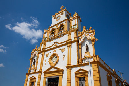 The beautiful historical Cathedral of Santa Cruz de Lorica a cultural symbol founded in 1700.の写真素材