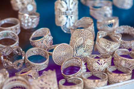 Monpox, Colombia - 23 January 2024. Traditional silver filigree jewelry from the beautiful Heritage Town of Santa Cruz de Mompox located on the banks of the Magdalena River in Colombia.のeditorial素材