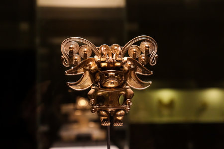 Bogota, Colombia - 30 January 2026. Pendant from the Tayrona culture at the Museum of Gold an...