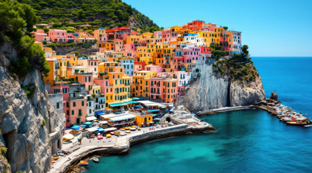 Colorful houses in Manarola, Cinque Terre, Italyの素材