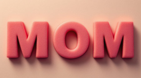 word mom on an abstract background in pink color, close-upの素材