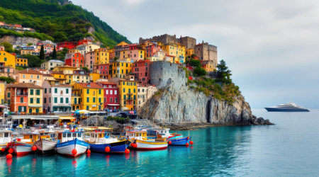 Colorful village of Riomaggiore in Cinque Terre, Italyの素材