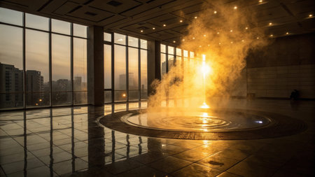 Fireworks in the hall of a modern office building in Shanghai, Chinaの素材