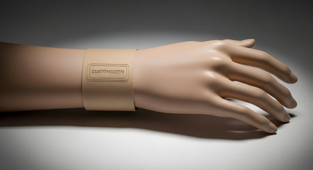 Mockup of Mannequin hand with beige wristband. 3D renderingの素材