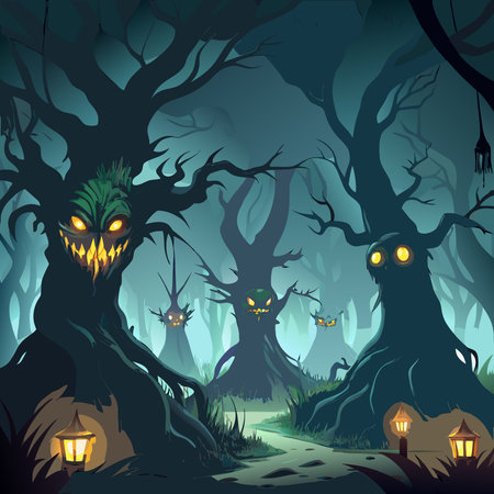 Halloween background with scary spooky forest. Vector illustration. Eps 10のイラスト素材