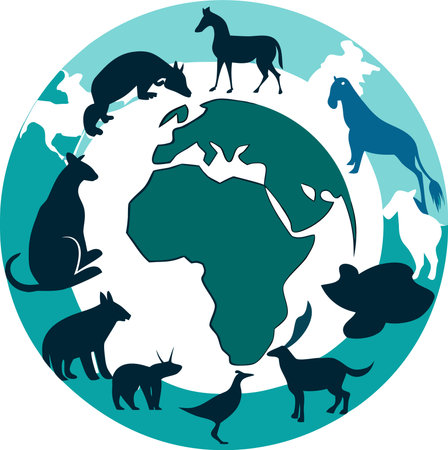 Animals around the world. Vector illustration in blue circle on white background.のイラスト素材