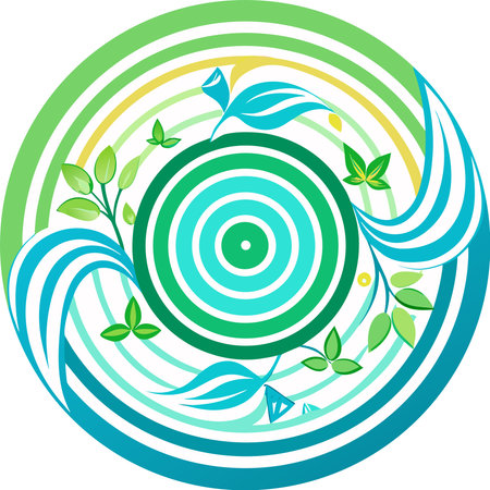 Illustration art of a nature circle with green leaves on isolated backgroundのイラスト素材