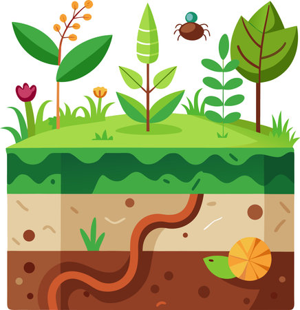 Illustration of a Cute Snake Laying on a Grassy Groundのイラスト素材