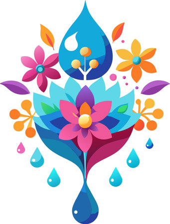 Illustration art of a water drop with floral design isolated on white background.のイラスト素材