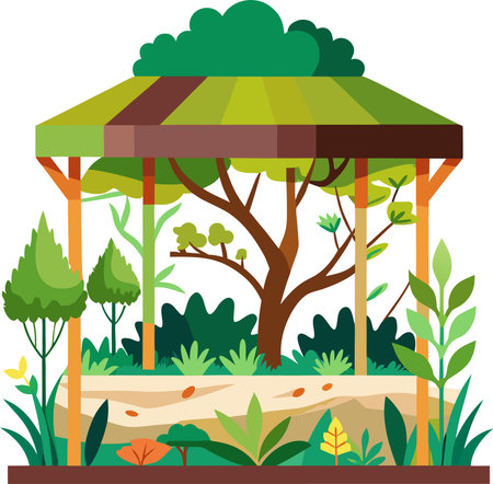 Illustration Featuring a Tree Outdoors in a Tropical Landscape.のイラスト素材