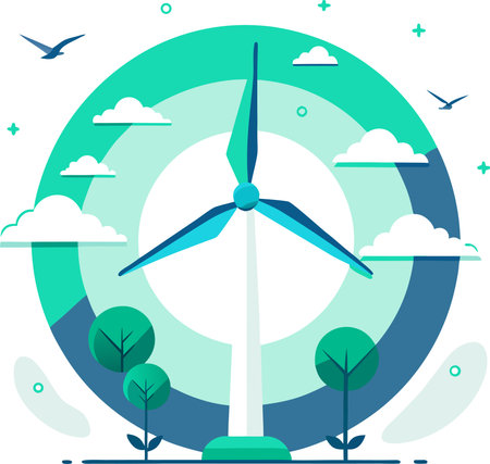 Wind turbines in flat design style. Renewable energy concept. Vector illustration.のイラスト素材