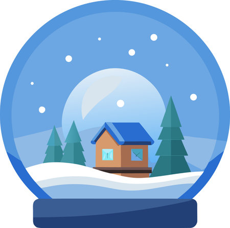 Illustration of a house in a snow globe with pine trees and moonのイラスト素材