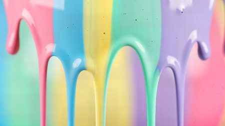 Dripping paint in pastel colors pink blue yellow green purple abstract background creative liquidの素材