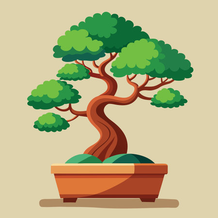 Elegant miniature potted bonsai plant illustration stylized decorative natural garden element designのイラスト素材