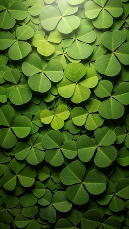 Dense background of vibrant four leaf clovers symbolizing luck natural green foliage texture springtime wallpaperの素材