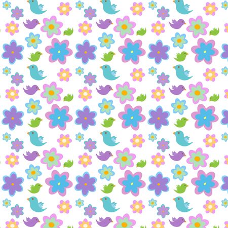 Pattern with flowers and birdsのイラスト素材