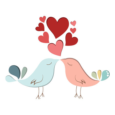 Two cute bird lovers on pink hearts shapedのイラスト素材