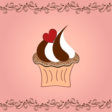  cupcake with heart on pink backgroundのイラスト素材