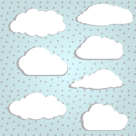 Illustration of white clouds in polka background のイラスト素材
