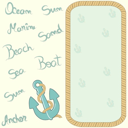 Nautical card with frame of the rope and anchorのイラスト素材