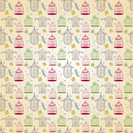 Vintage birdcages collection. Pattern . Vector wallpaper.のイラスト素材