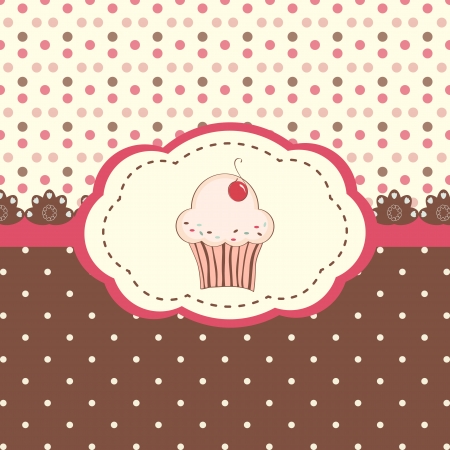 Cute vector with polka dots pattern and cupcakeのイラスト素材