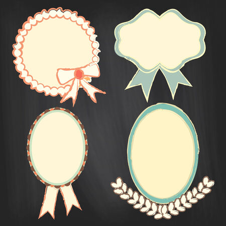 Vector Collection of Chalkboard Style Banners, Ribbons and Framesのイラスト素材