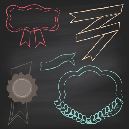 Vector Collection of Chalkboard Style Banners, Ribbons and Framesのイラスト素材