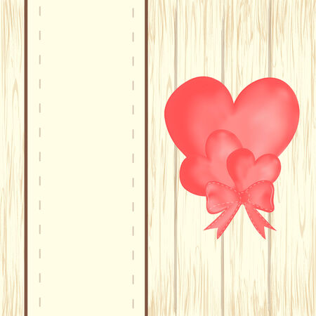 Valentine's day background with heart balloons with ribbon on wooden background. Vector illustrationのイラスト素材