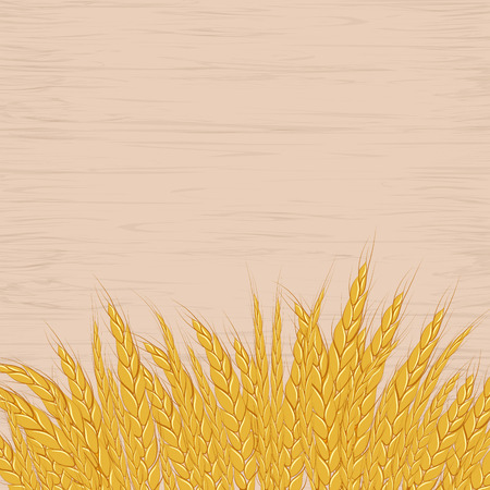 Ears of rye on wooden background. Vector illustration.のイラスト素材
