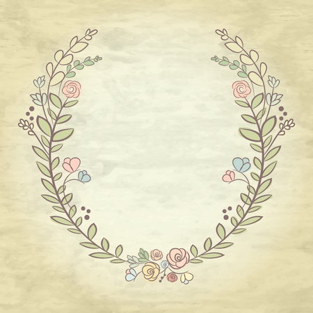 Spring flower laurel branches. Hand drawn design elements. Vector textured backgroundのイラスト素材