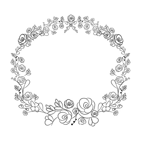 Spring flower wreath laurel branches. Vector hand drawn design elements.のイラスト素材