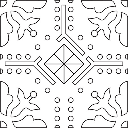 Unique coloring book square page for adults - seamless pattern tile design, joy to older children and adult colorists, who like line art and creation, vector illustrationのイラスト素材