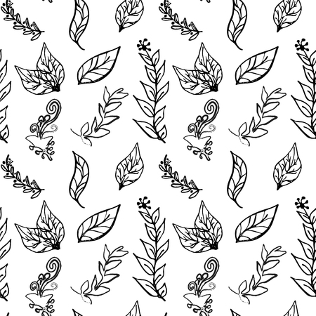 Seamless black-and-white pattern with leaves in vintage style. Seamless pattern for your design wallpapers, pattern fills, web page backgrounds, surface textures. Vector illustrationのイラスト素材