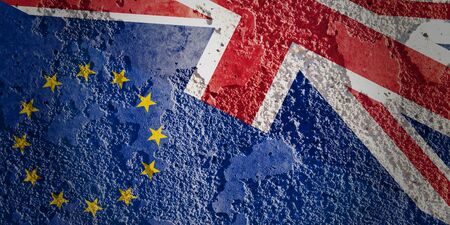 Brexit concept. England flag versus an European flag. Image relative to politic relationships between Europe Union and United Kingdom. Illustrationの写真素材