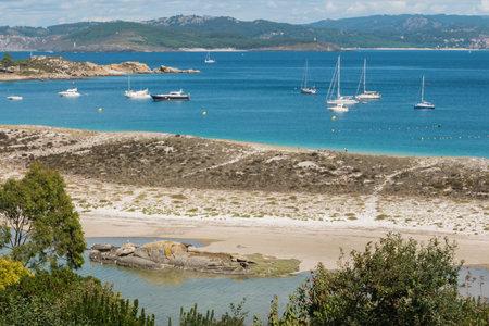 ISLAS CIES, VIGO, SPAIN - SEPTEMBER 16, 2017: View of the Playa de Rodas at Cies islands of Spain included in the Atlantic Islands of Galicia National Park.のeditorial素材