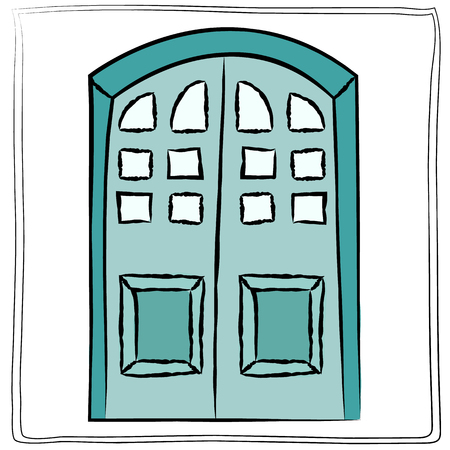 Old door icon, isolated illustration vector. Close up wooden door with simple designのイラスト素材