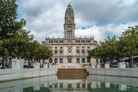 PORTO, PORTUGAL, CIRCA MARCH 2019- Porto City Hall on Avenida dos Aliados, Liberdade Square, Porto,...