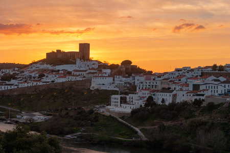 Sunset in Mertola, village of Portugal and its castle. Village in the south of Portugal in the region of Alentejo.のeditorial素材