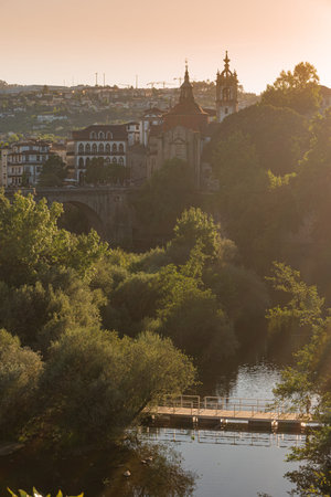 View at the monastery Sao Goncalo with old bridge and river Tamega in Amarante. Amarante is situated...