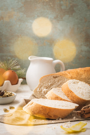Ingredients for preparing spanish torrijas, french toasts  or traditional Portuguese rabanadas for...