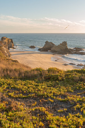 Samouqueira beach with rocks in Porto Covo in Alentejo Portugal.