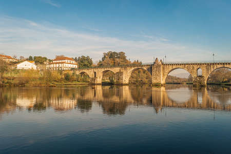 Ancient roman bridge of Ponte da Barca, ancient portuguese village in the north of Portugal.の写真素材