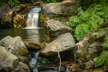 Beautiful water stream in PoÃ§o da Cilha waterfall, Manhouce, Sao Pedro do Sul, Portugal. Long...